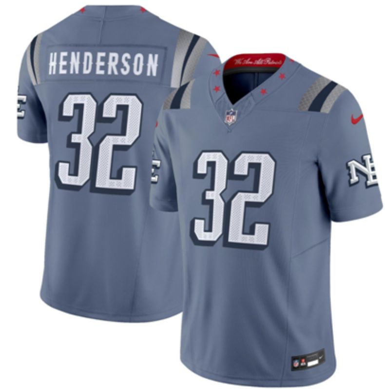 Men 2025 New England Patriots #32 Henderson blue 5th generation Throwback Nike Limited NFL Jersey style 01